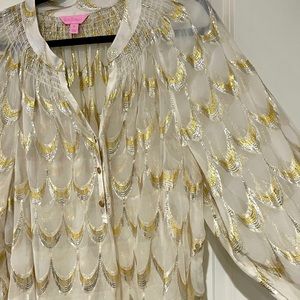 Lilly Pulitzer Elsa Top Size XL in Cameo White Cheers Jacquard